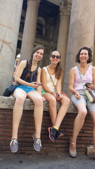 Listening to our audio tour at the Pantheon.